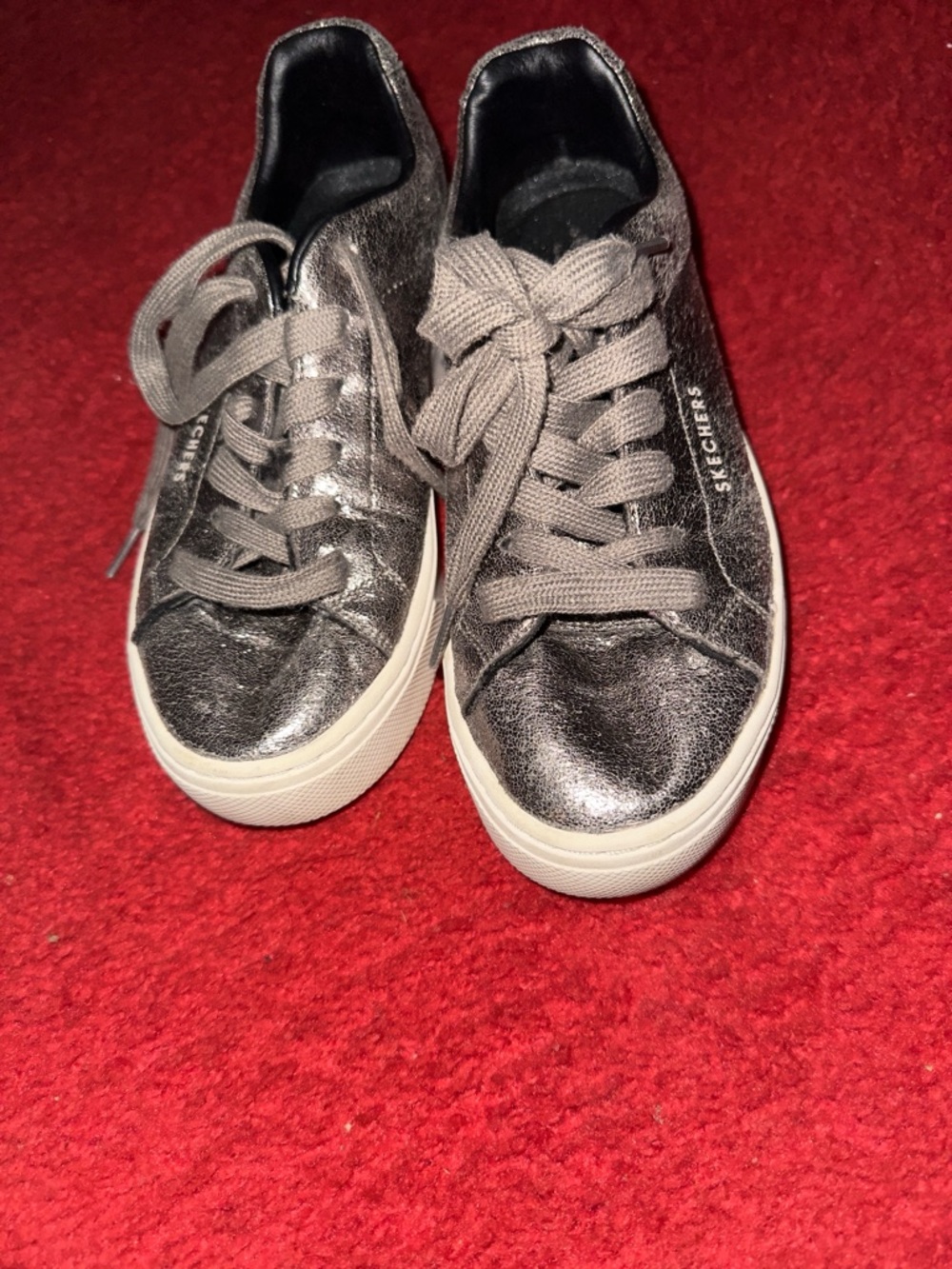 Skechers Shimmering Gunmetal Lace-Up Sneakers